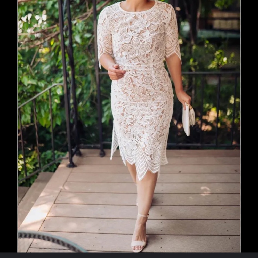 For Love And Lemons Cream Sheath Midi Dress 3/4 Sleeve